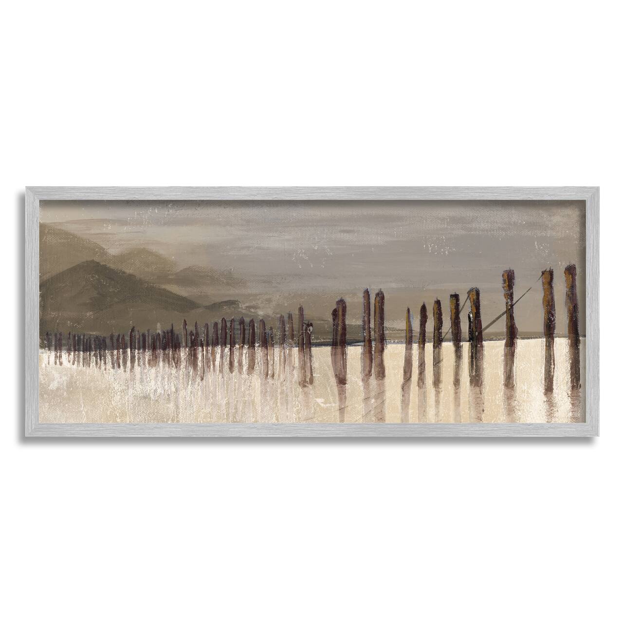 Stupell Industries Abstract Mountain Range Wooden Pillars Monochromatic Brown in Gray Frame Wall Art